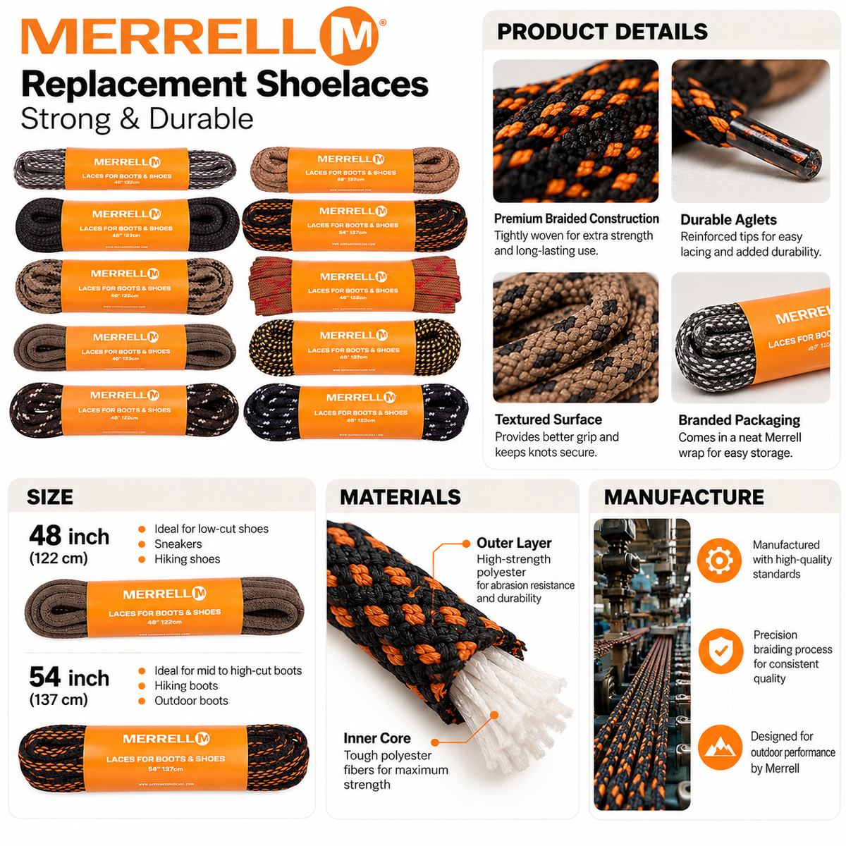 Merrell Replacement Shoelaces | Strong & Durable