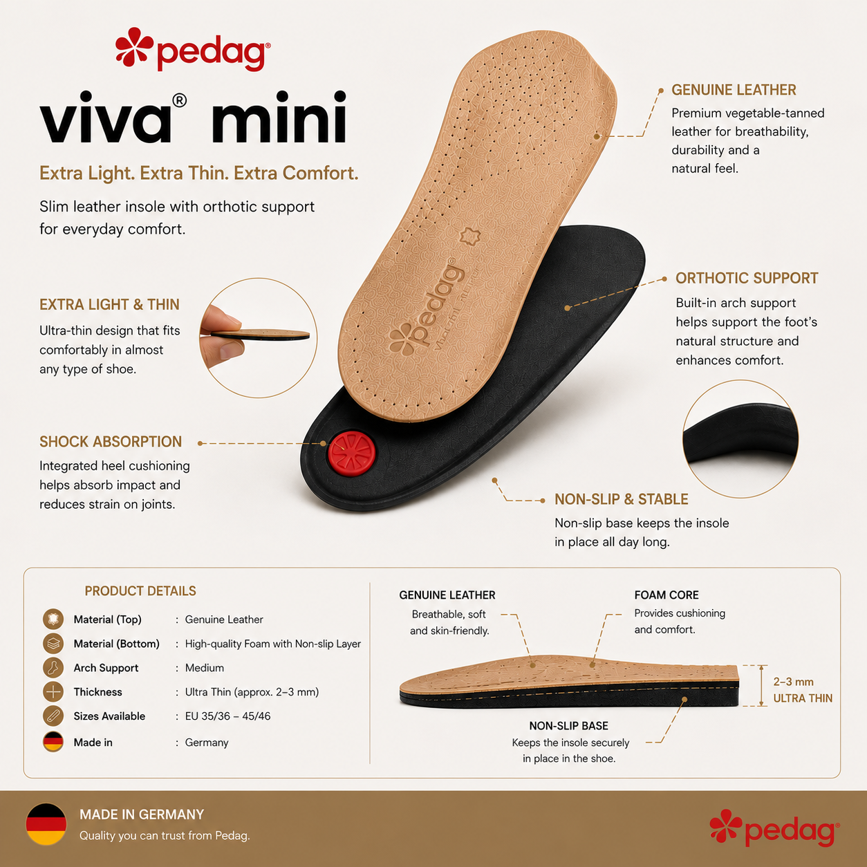 Pedag Mini 3/4 Footbed for Enhanced Comfort and Support