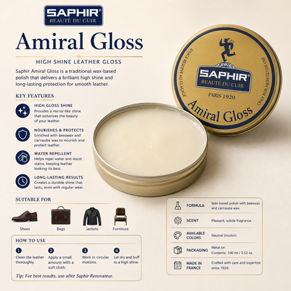 Saphir Beaute du Cuir Amiral Wax Polish 50ml - High Gloss Finish