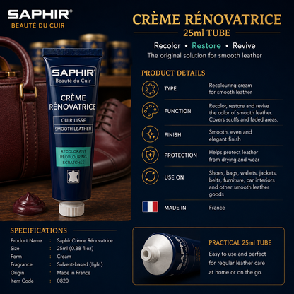 Saphir Creme Renovatrice 25ml Tube for Leather Care and Restoration