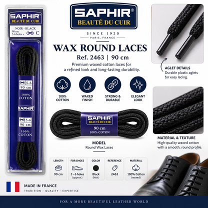 Saphir Wax Round Laces 90cm - Beaute du Cuir 2463