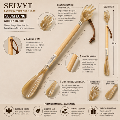 Selvyt Backscratcher Shoe Horn 58cm Long - Wooden Handle