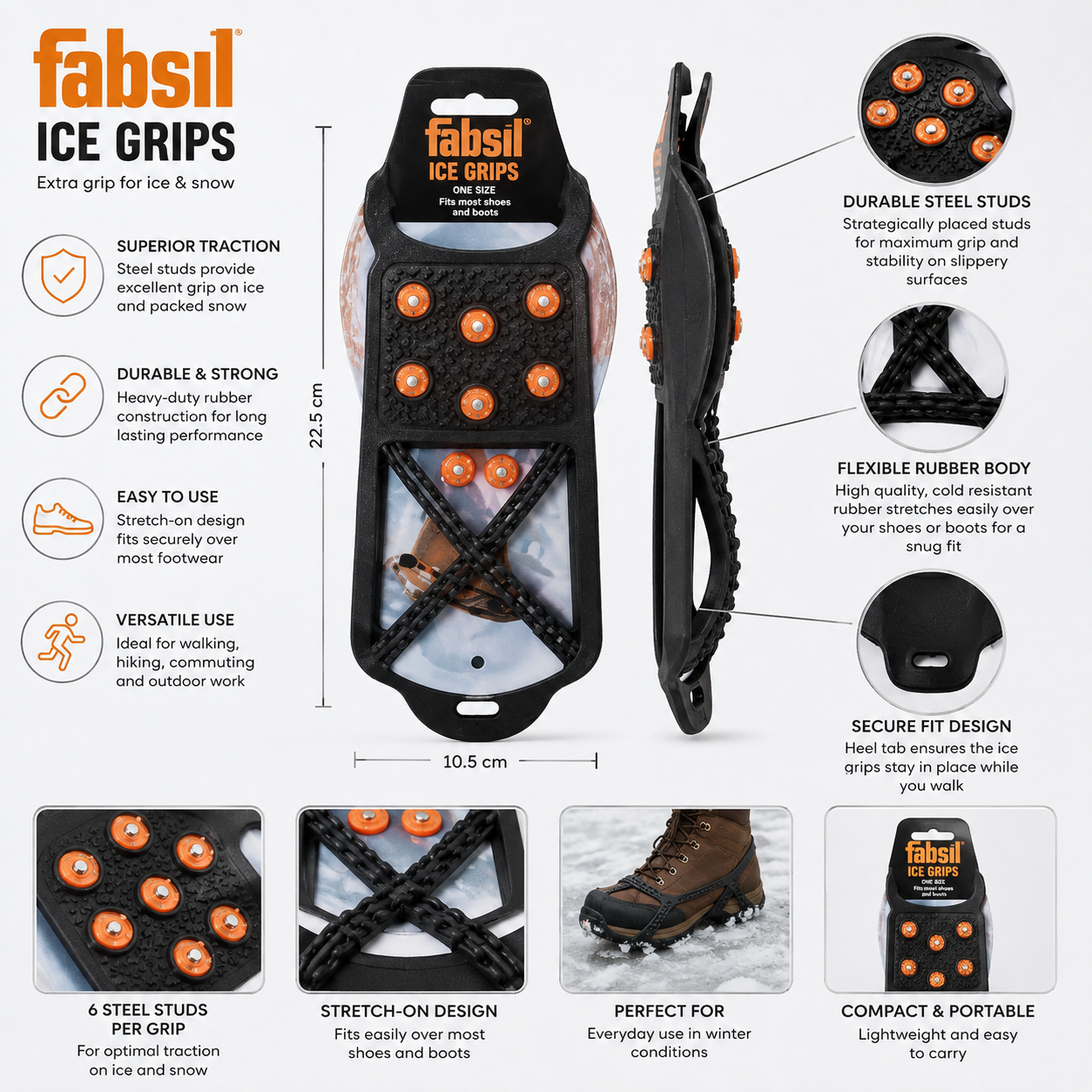 Fabsil Ice Grips Anti-Slip Boot Grips for Snow & Ice