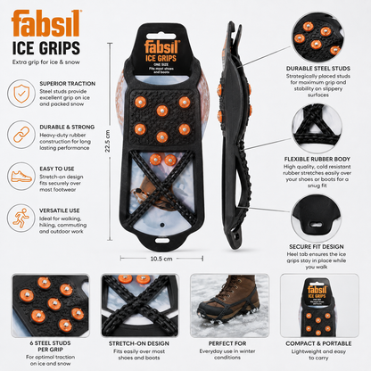 Fabsil Ice Grips Anti-Slip Boot Grips for Snow & Ice