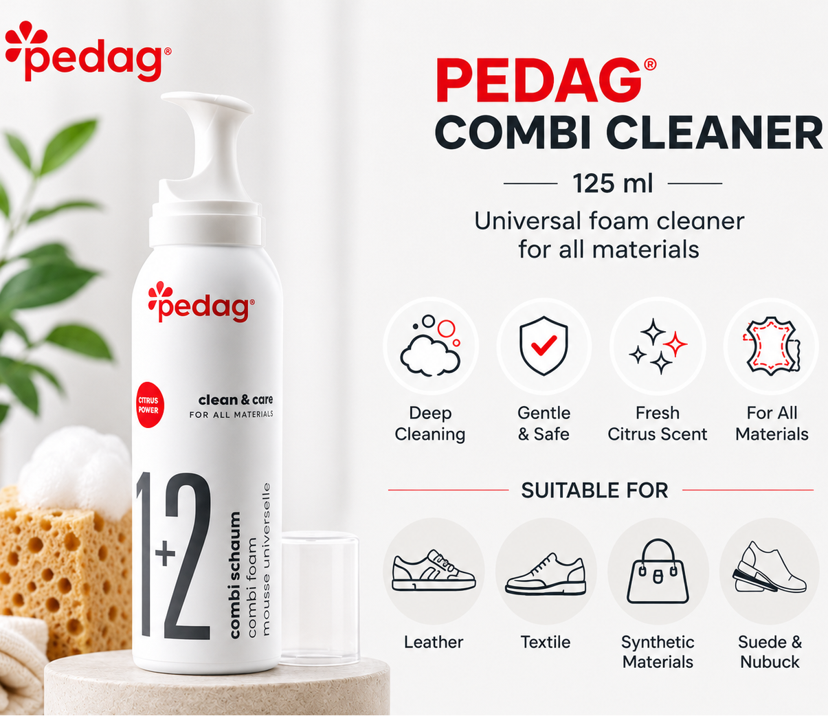 Pedag Combi Cleaner - Gentle, Deep Leather & Material Cleaning Foam 125ml