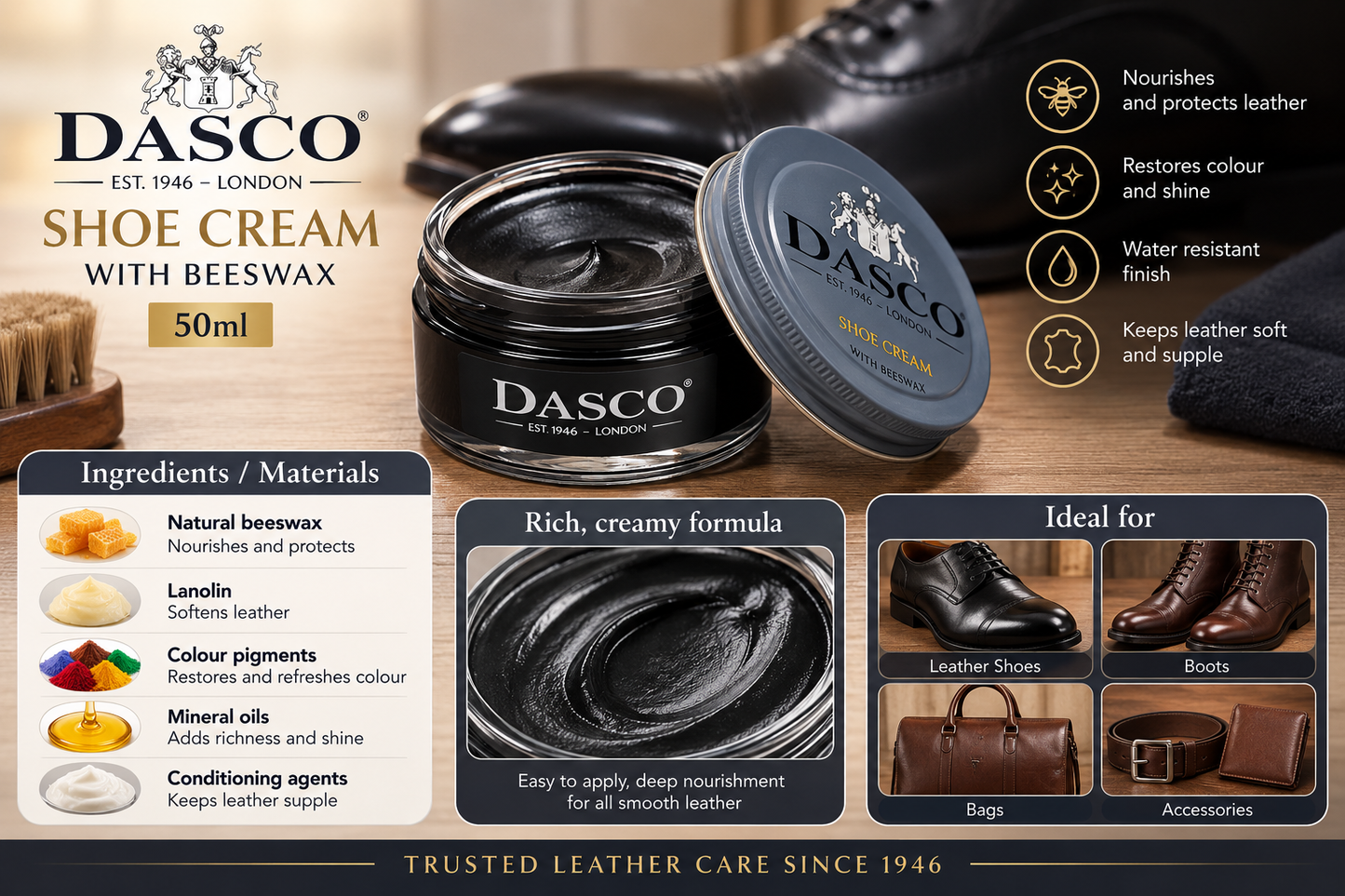 Dasco Shoe Cream with Beeswax 50ml