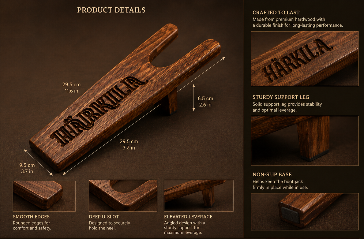 Harkila Boot Jack Dark Brown Sturdy Hardwood Boot Remover