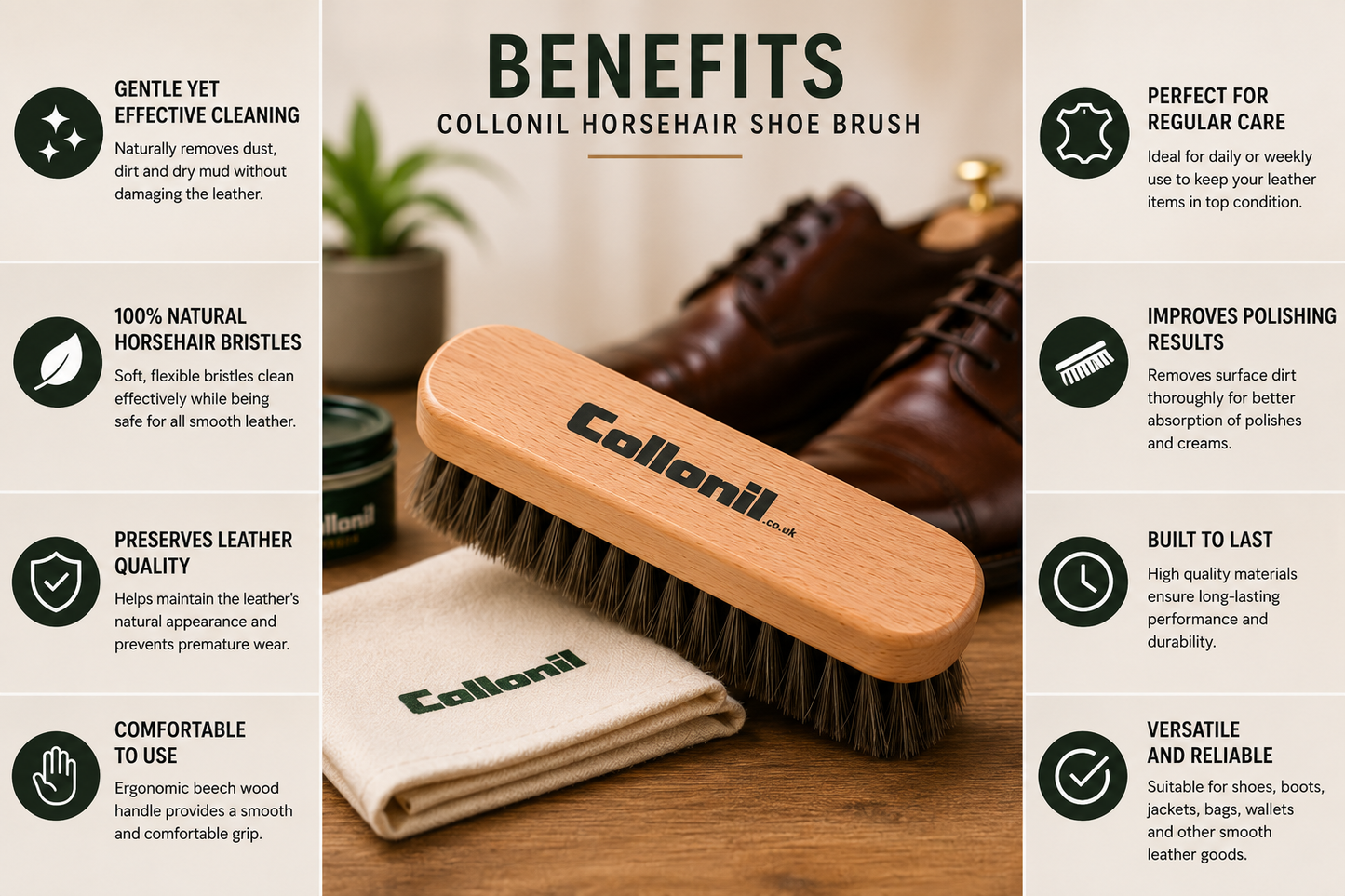 Collonil Horse Hair Brush Premium Beechwood Shoe Shine Brush