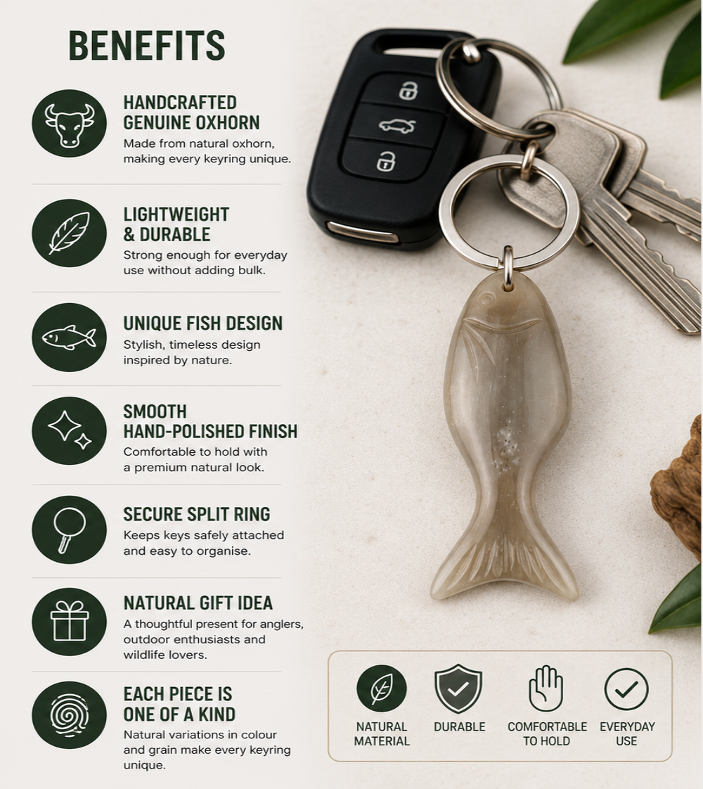 Abbeyhorn Oxhorn Fish Keyring - Handcrafted Unique Gift for Nature Lovers