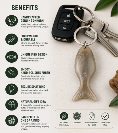 Abbeyhorn Oxhorn Fish Keyring - Handcrafted Unique Gift for Nature Lovers