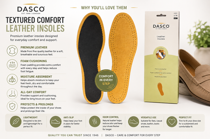 Dasco Leather Insoles - Textured Comfort for All-Day Support