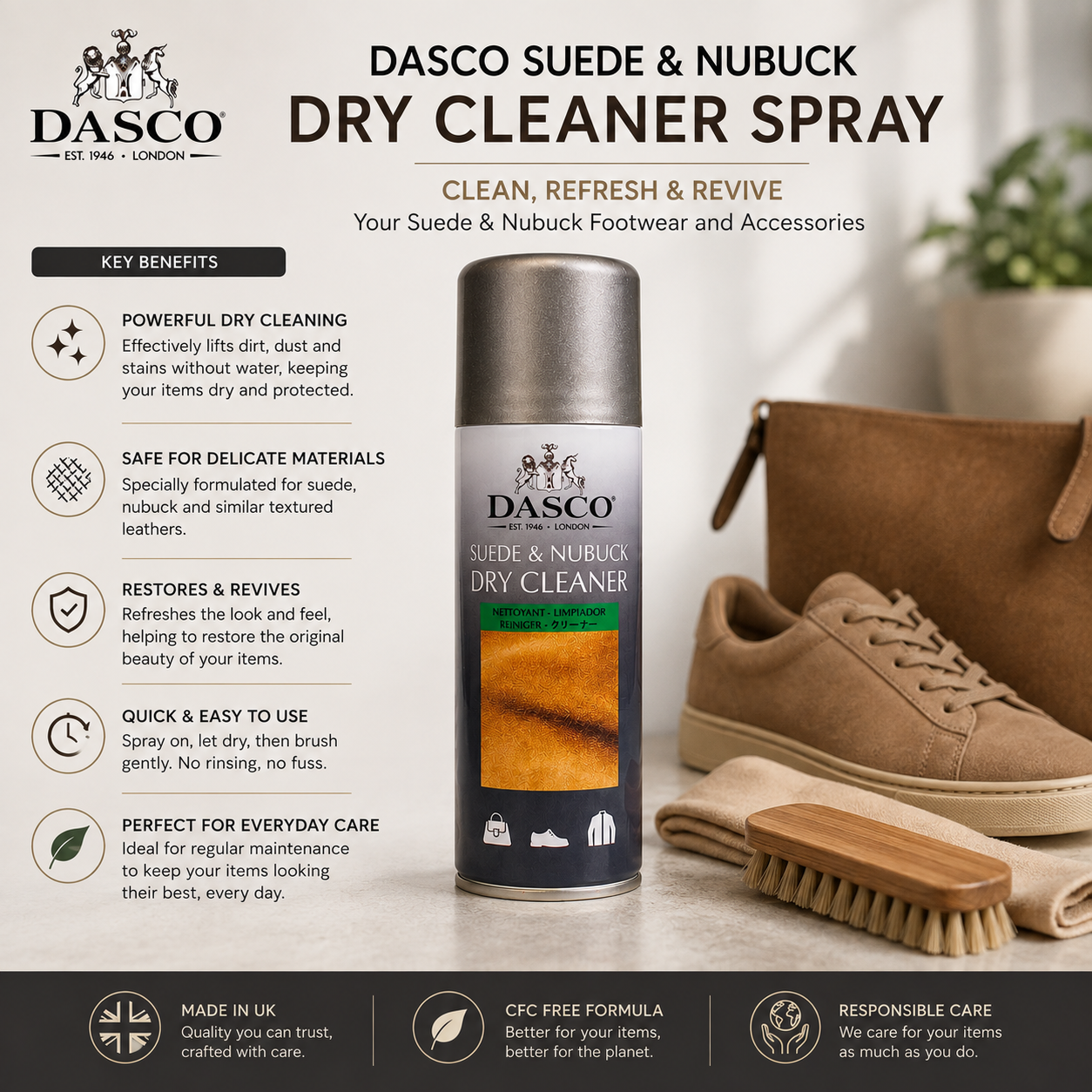 Dasco Suede and Nubuck Dry Cleaner 200ml Spray Effective Shoe & Accessory Cleaner