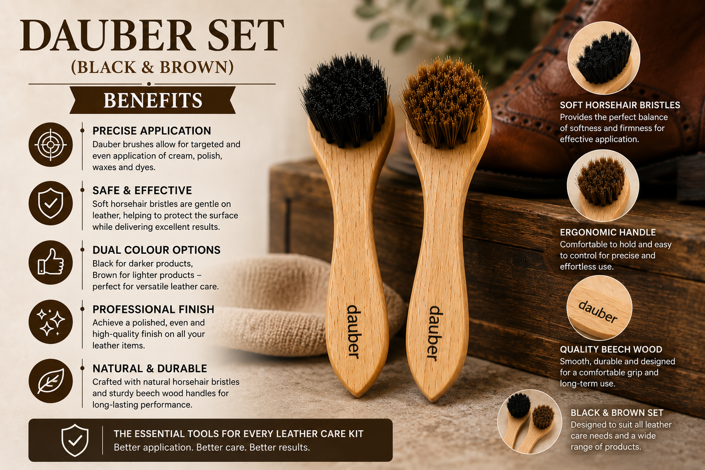 Dauber Brush Set for Leather Care Ideal