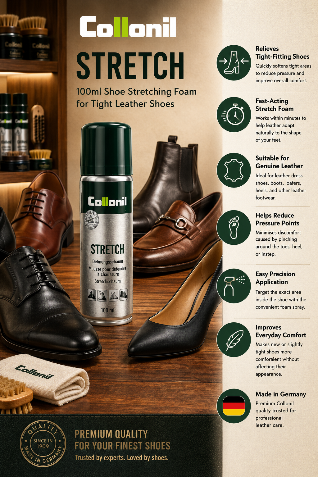 Collonil Stretch 100ml Shoe Stretching Foam for Tight Leather Shoes