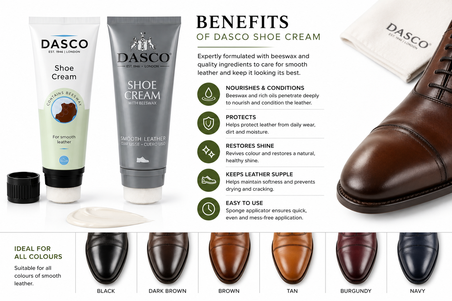 Dasco Shoe Cream 75ml Tube with Applicator