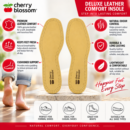Cherry Blossom Deluxe Leather Comfort Insoles Mens 1 Pair All-Day Comfort