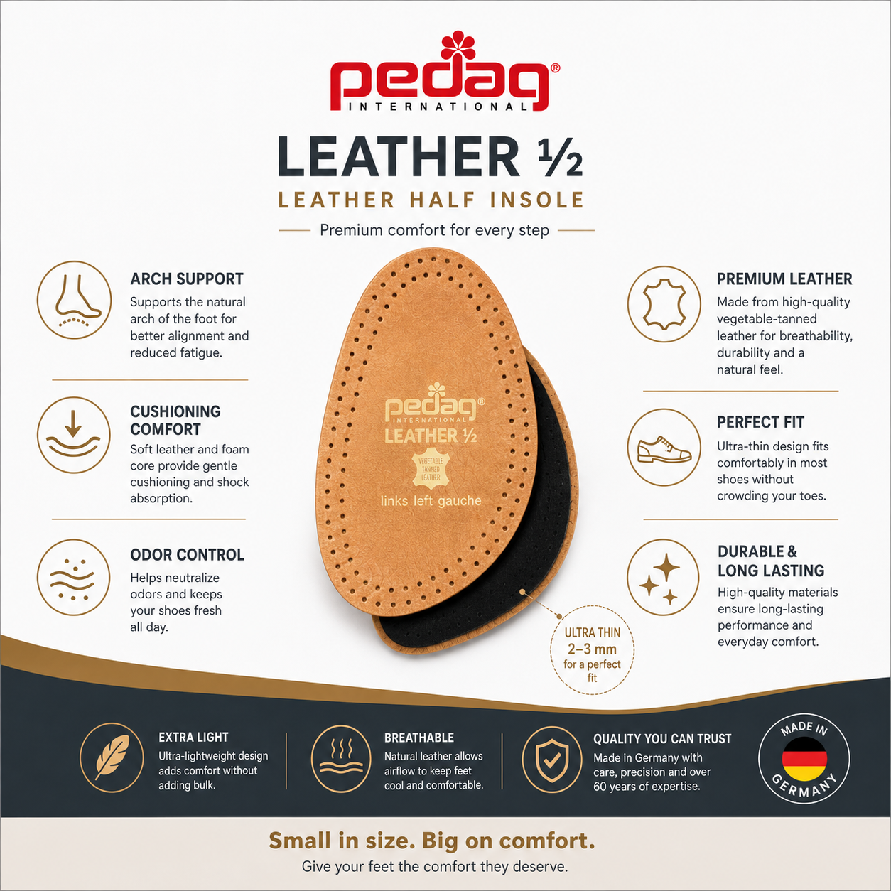 Pedag Leather Half Insoles Forefoot Cushioning Pad