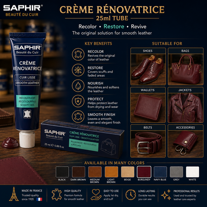 Saphir Creme Renovatrice 25ml Tube for Leather Care and Restoration