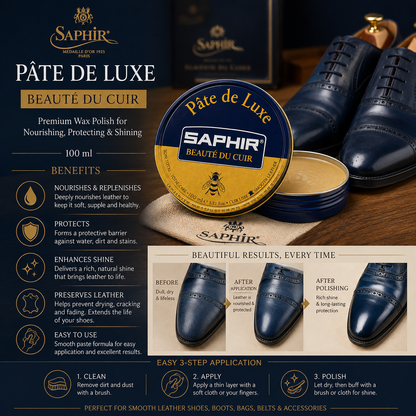 Saphir Wax Polish Pâte de Luxe 100 ml | High-Shine for Smooth Leather