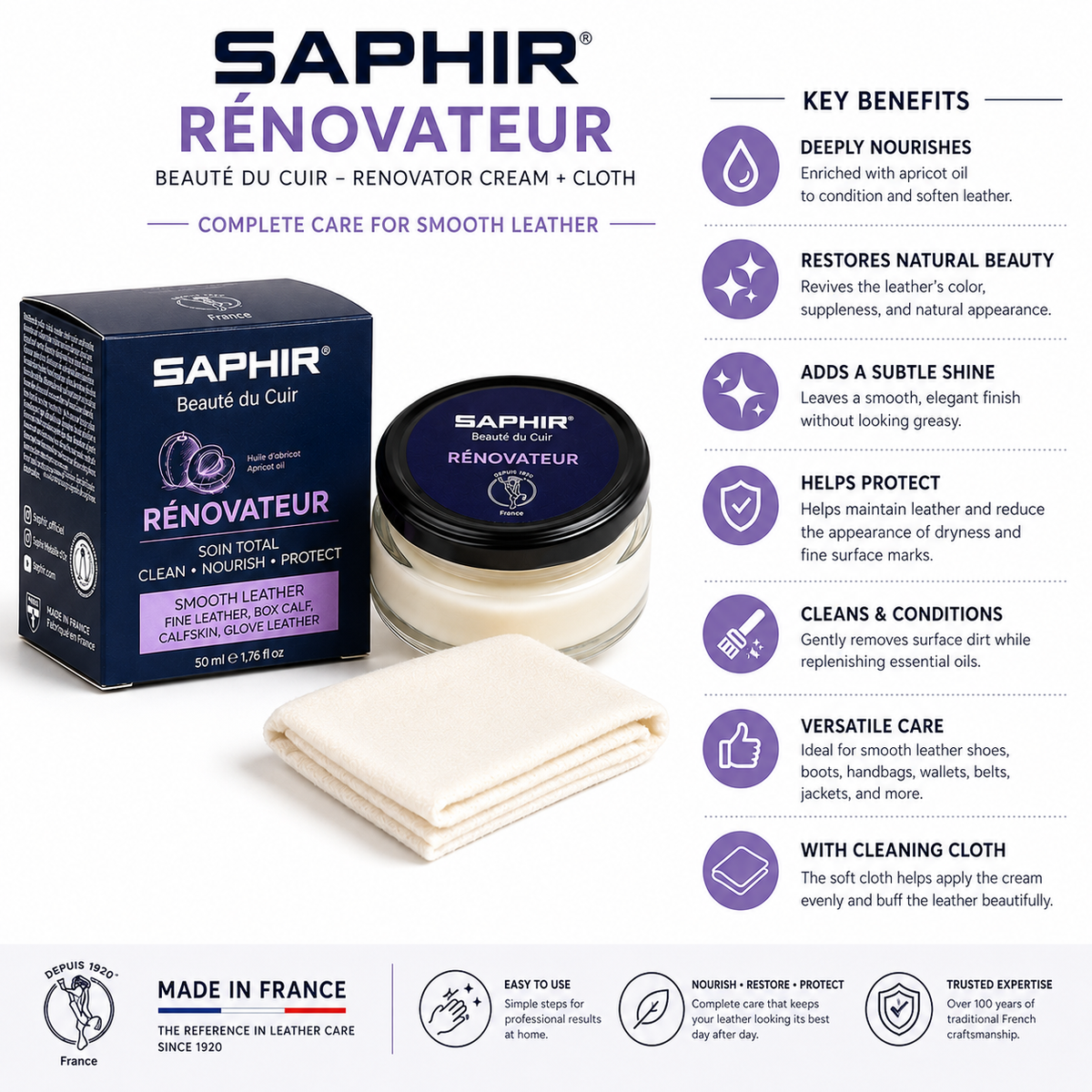 Saphir Renovator Cream Beaute du Cuir Renovator Cream+Cloth