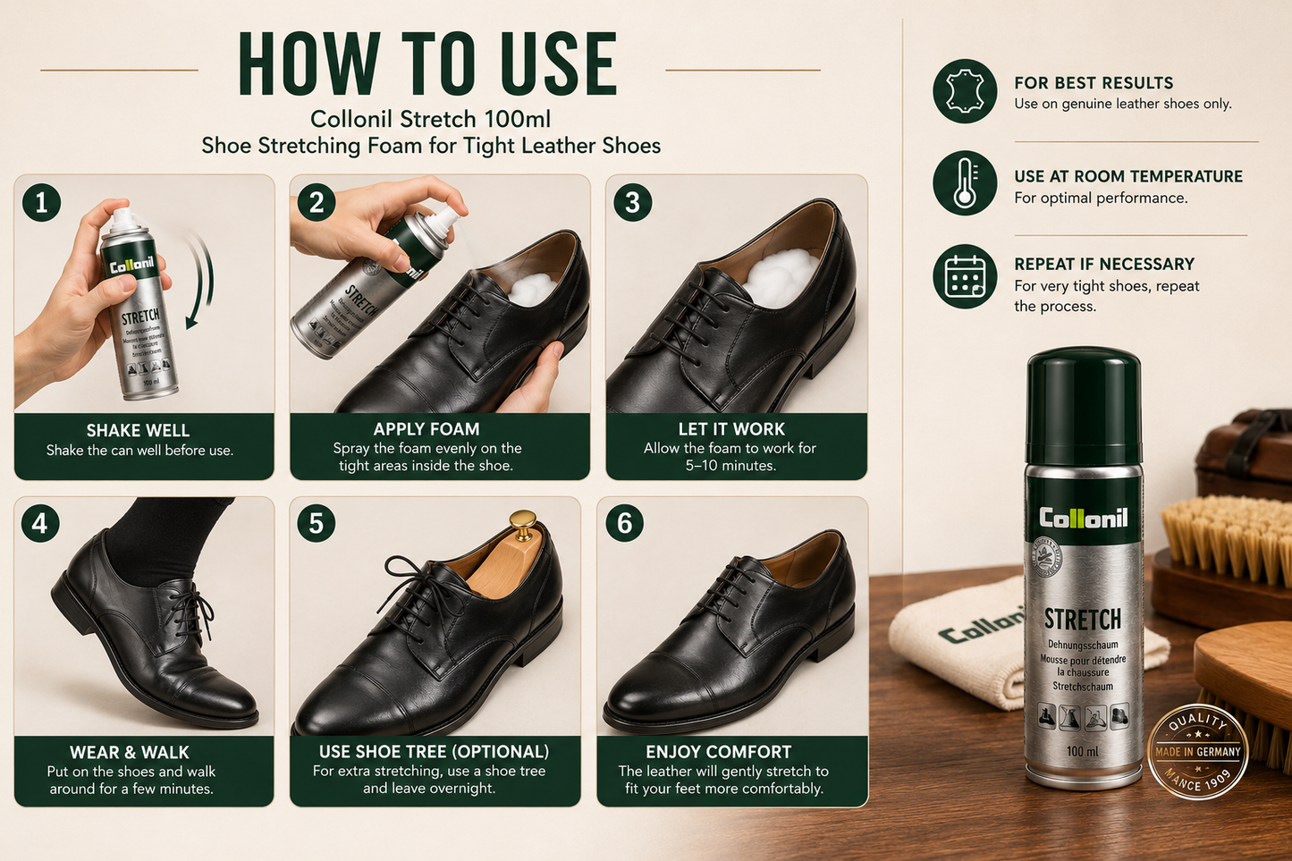 Collonil Stretch 100ml Shoe Stretching Foam for Tight Leather Shoes