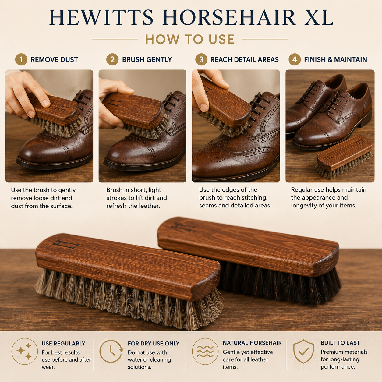 Hewitts Horsehair XL Brush Luxury Shoe Shine Brush