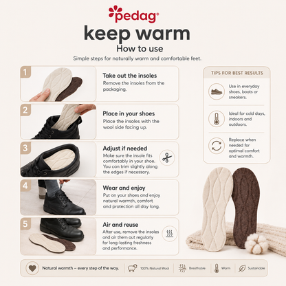 Pedag Keep Warm Wool Cork Insole - 100% Wool & Natural Comfort