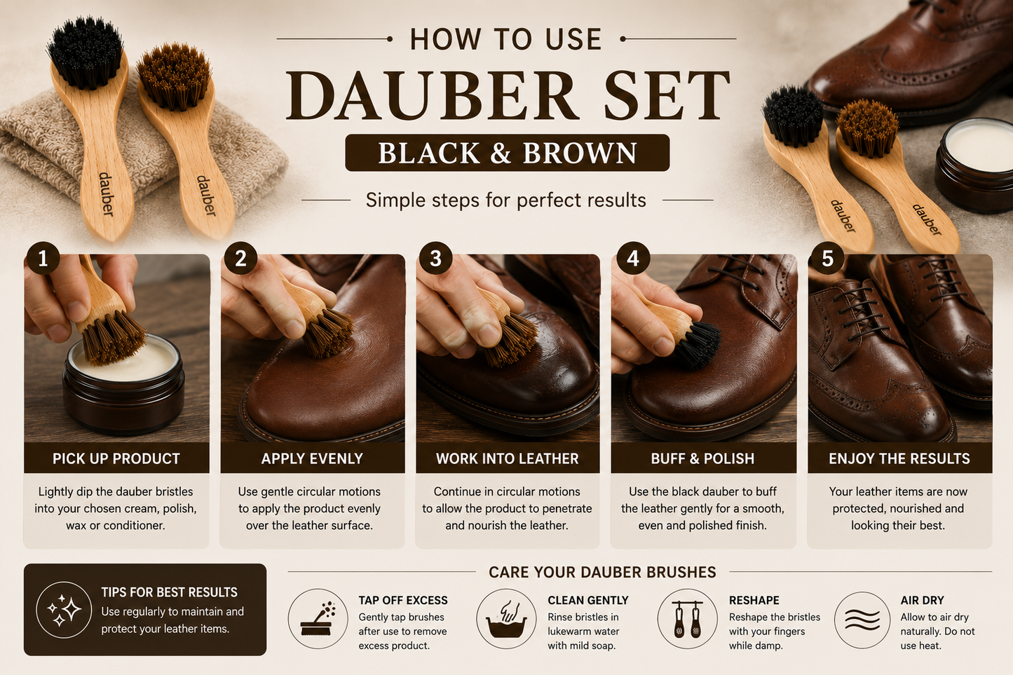 Dauber Brush Set for Leather Care Ideal
