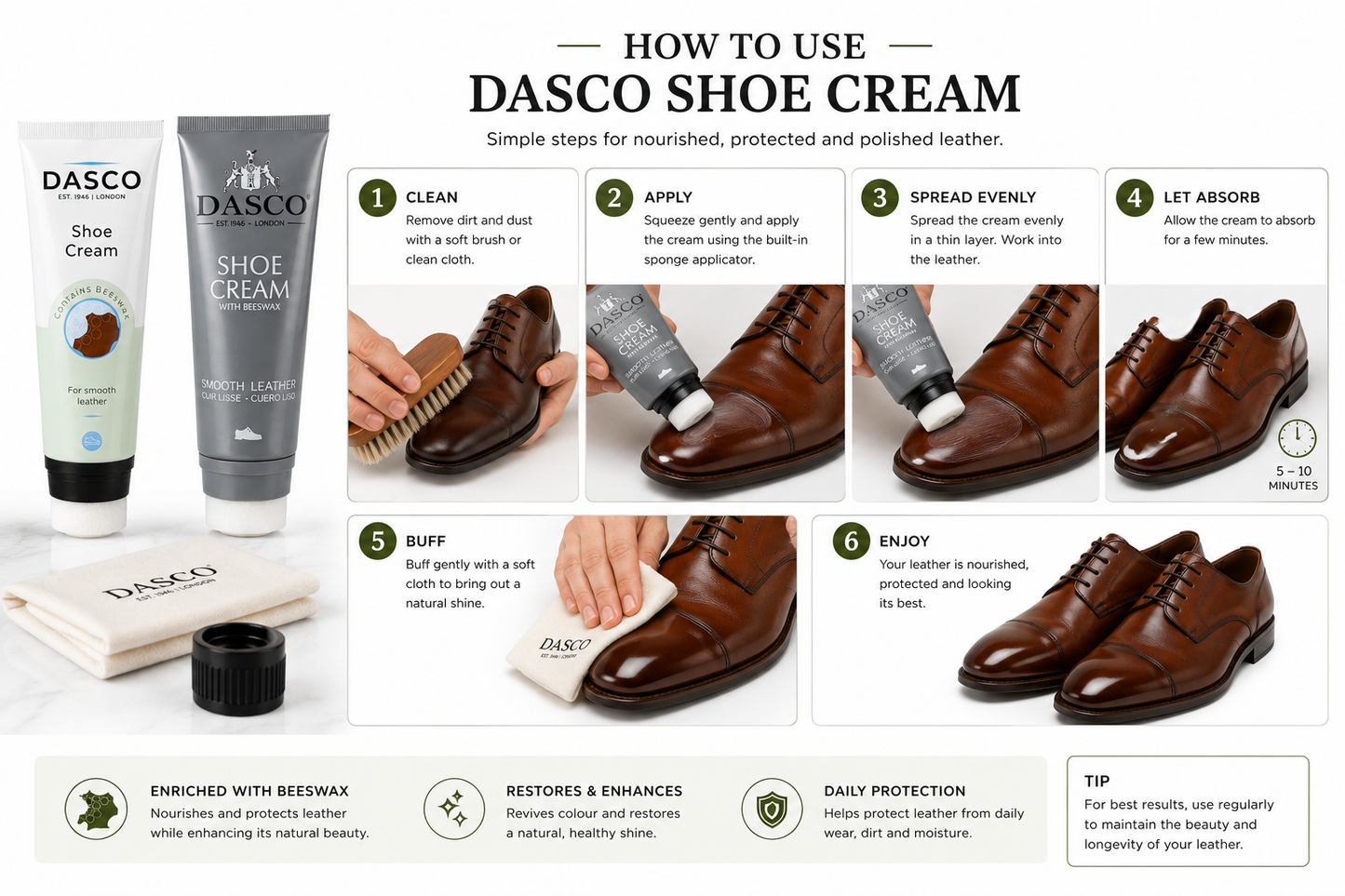 Dasco Shoe Cream 75ml Tube with Applicator