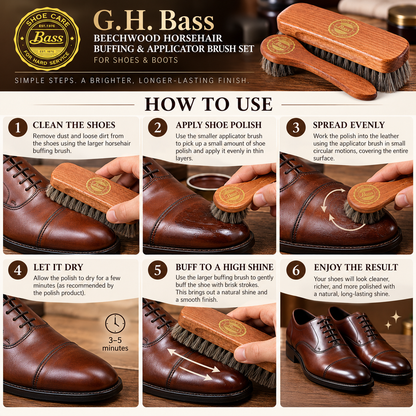 G.H. Bass Beechwood Horsehair Buffing & Applicator Brush Set