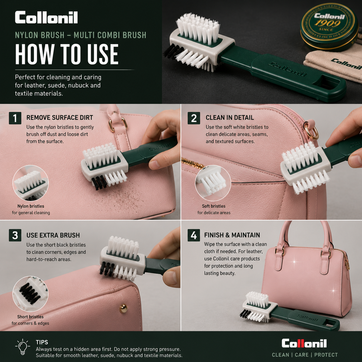 Collonil Nylon Brush - Multi Combi Brush for Leather & Sneaker Care with Perlon Bristles