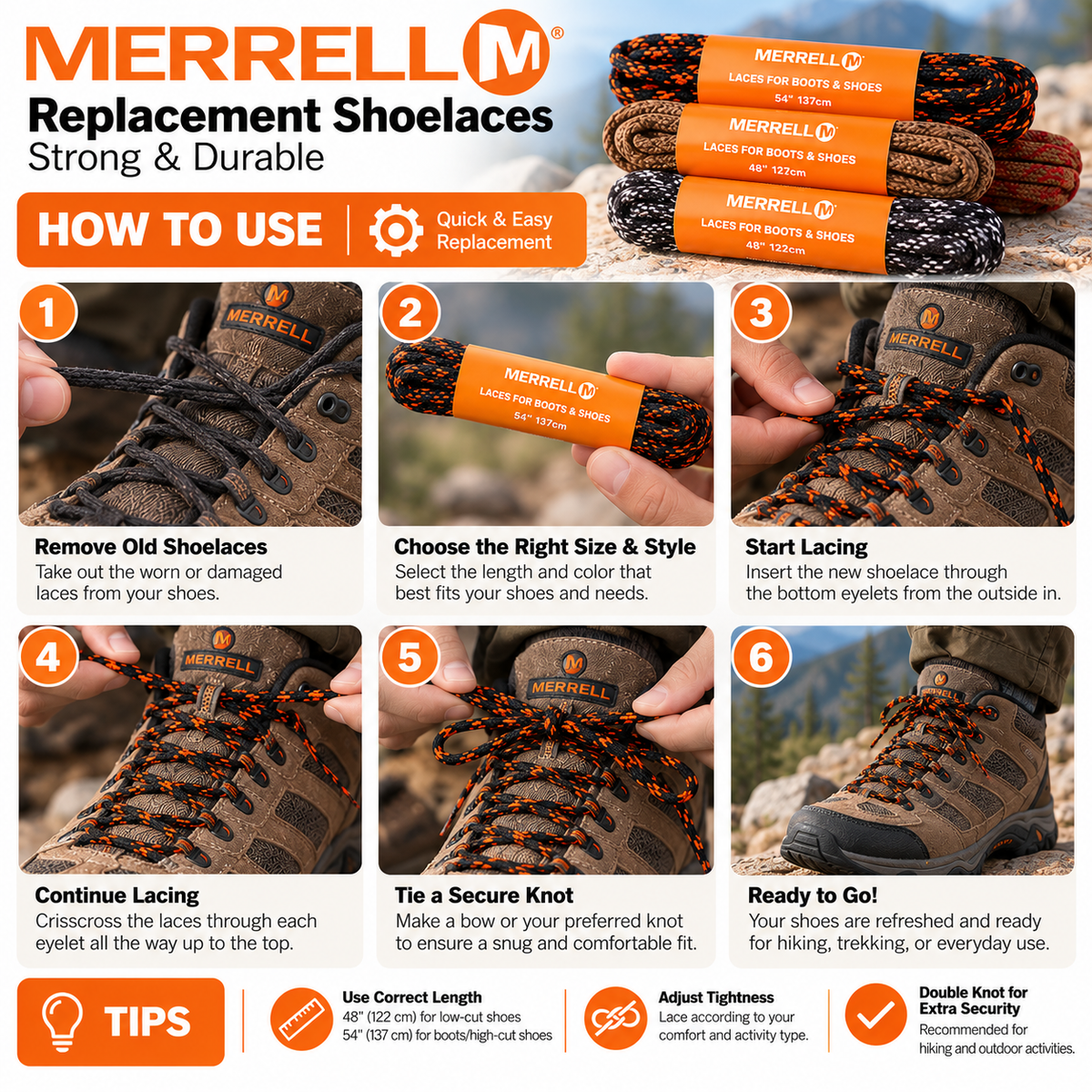 Merrell Replacement Shoelaces | Strong & Durable