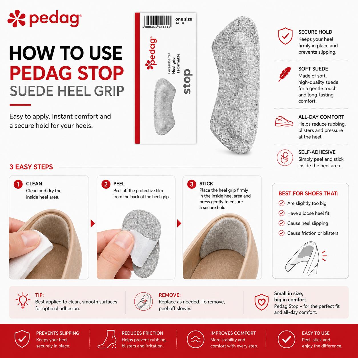 Pedag Stop Suede Heel Grip Pads Prevent Heel Slips