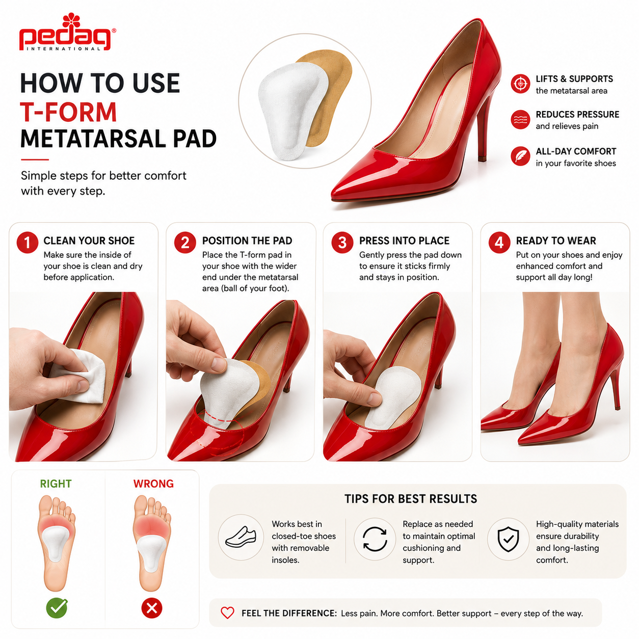 Pedag T-Form Metatarsal Pad Supports Cushions for Arch Relief