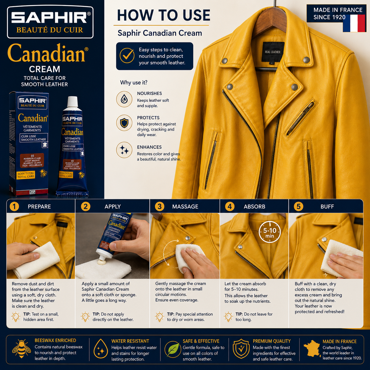 Saphir Canadian Cream - Premium Leather Care from Beaute du Cuir