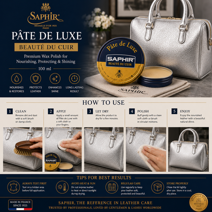 Saphir Wax Polish Pâte de Luxe 100 ml | High-Shine for Smooth Leather