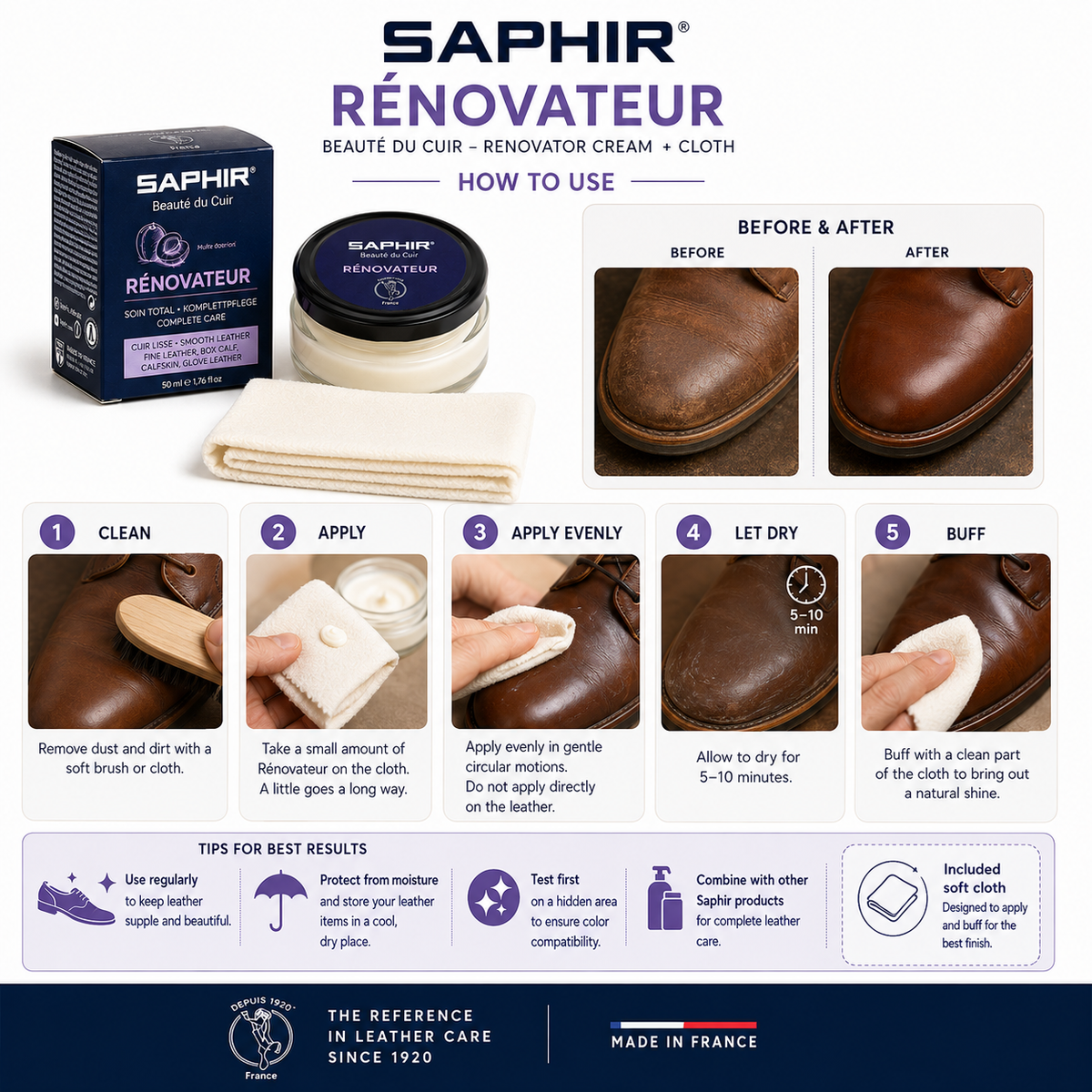 Saphir Renovator Cream Beaute du Cuir Renovator Cream+Cloth