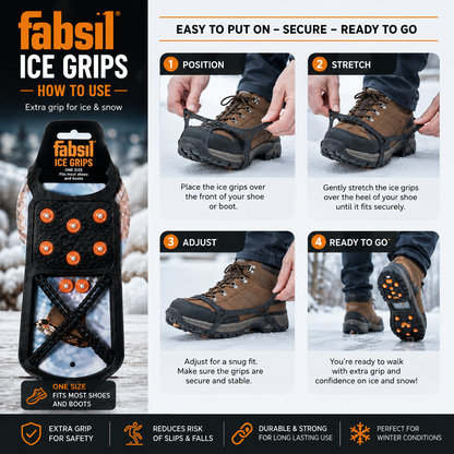 Fabsil Ice Grips Anti-Slip Boot Grips for Snow & Ice