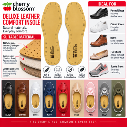 Cherry Blossom Deluxe Leather Comfort Insoles Mens 1 Pair All-Day Comfort