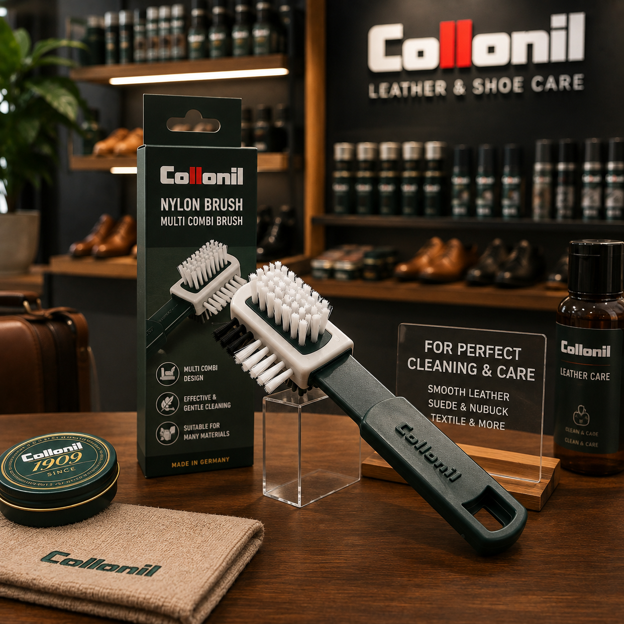 Collonil Nylon Brush - Multi Combi Brush for Leather & Sneaker Care with Perlon Bristles