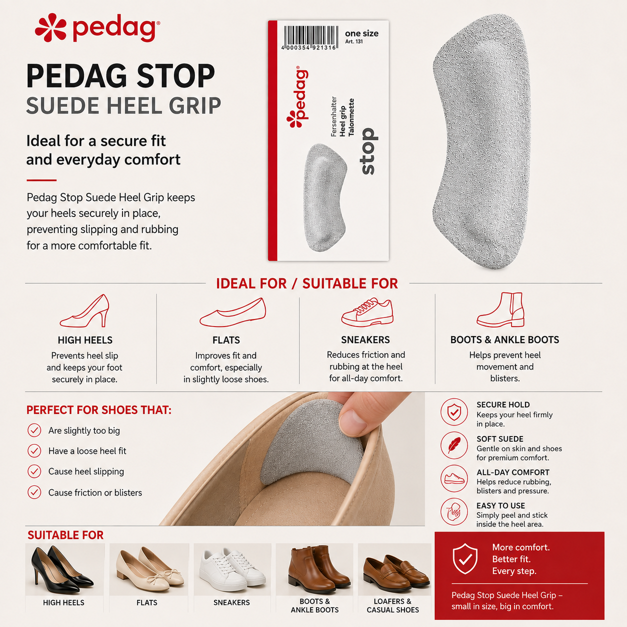 Pedag Stop Suede Heel Grip Pads Prevent Heel Slips