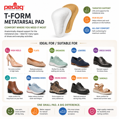 Pedag T-Form Metatarsal Pad Supports Cushions for Arch Relief