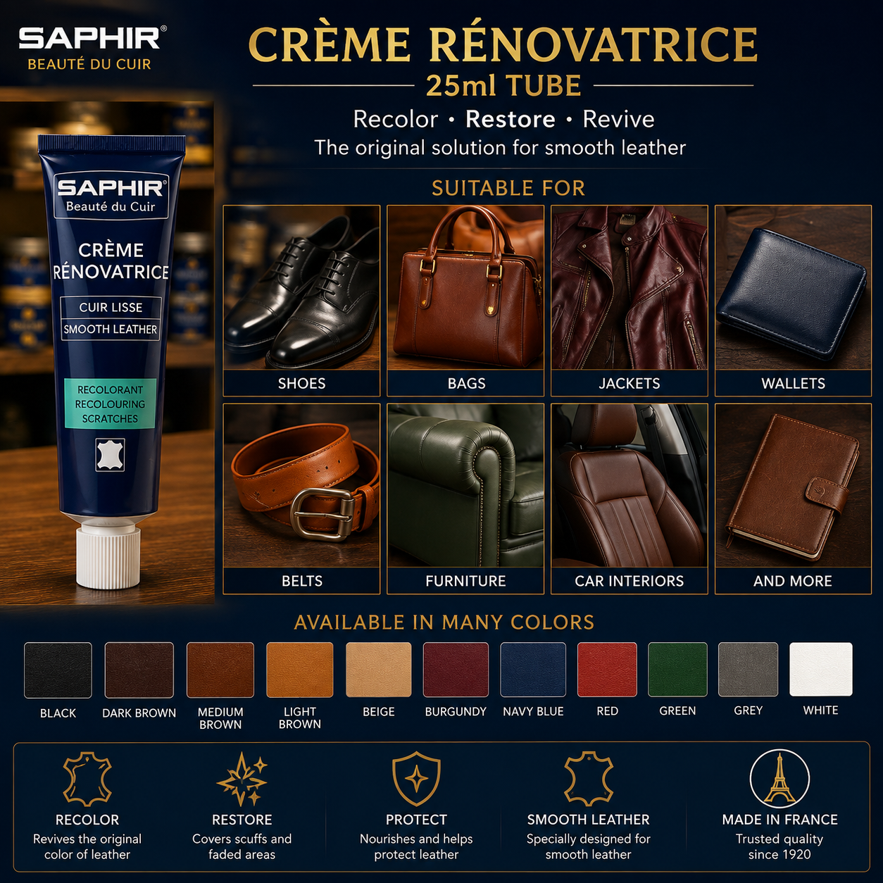 Saphir Creme Renovatrice 25ml Tube for Leather Care and Restoration