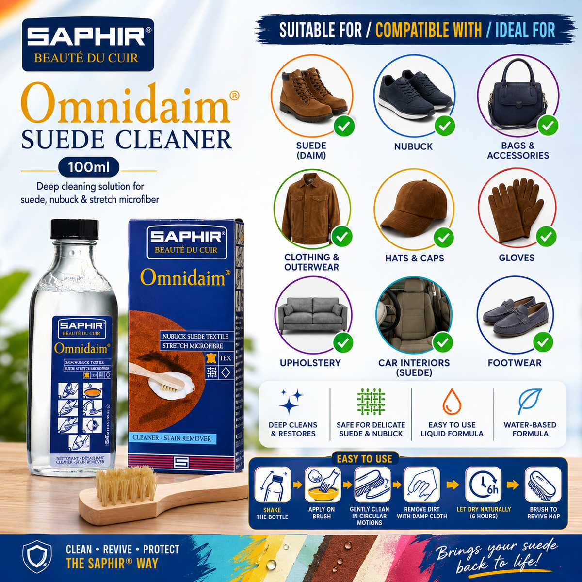 Saphir Suede and Nubuck Cleaner 100ml + Silk Bristle Brush
