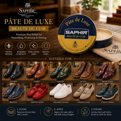 Saphir Wax Polish Pâte de Luxe 100 ml | High-Shine for Smooth Leather