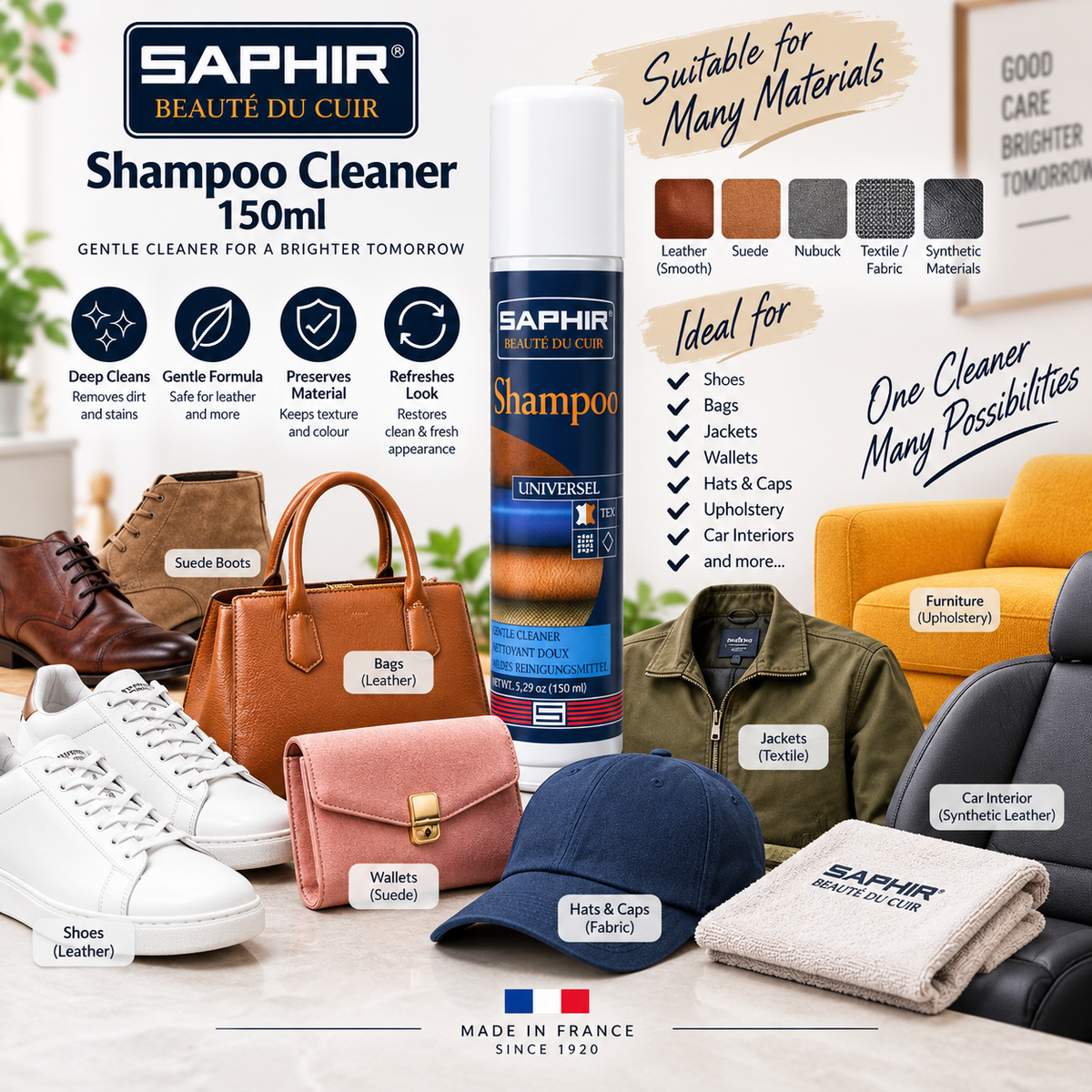 Saphir Shampoo Cleaner 150ml - Premium Care for Your Footwear