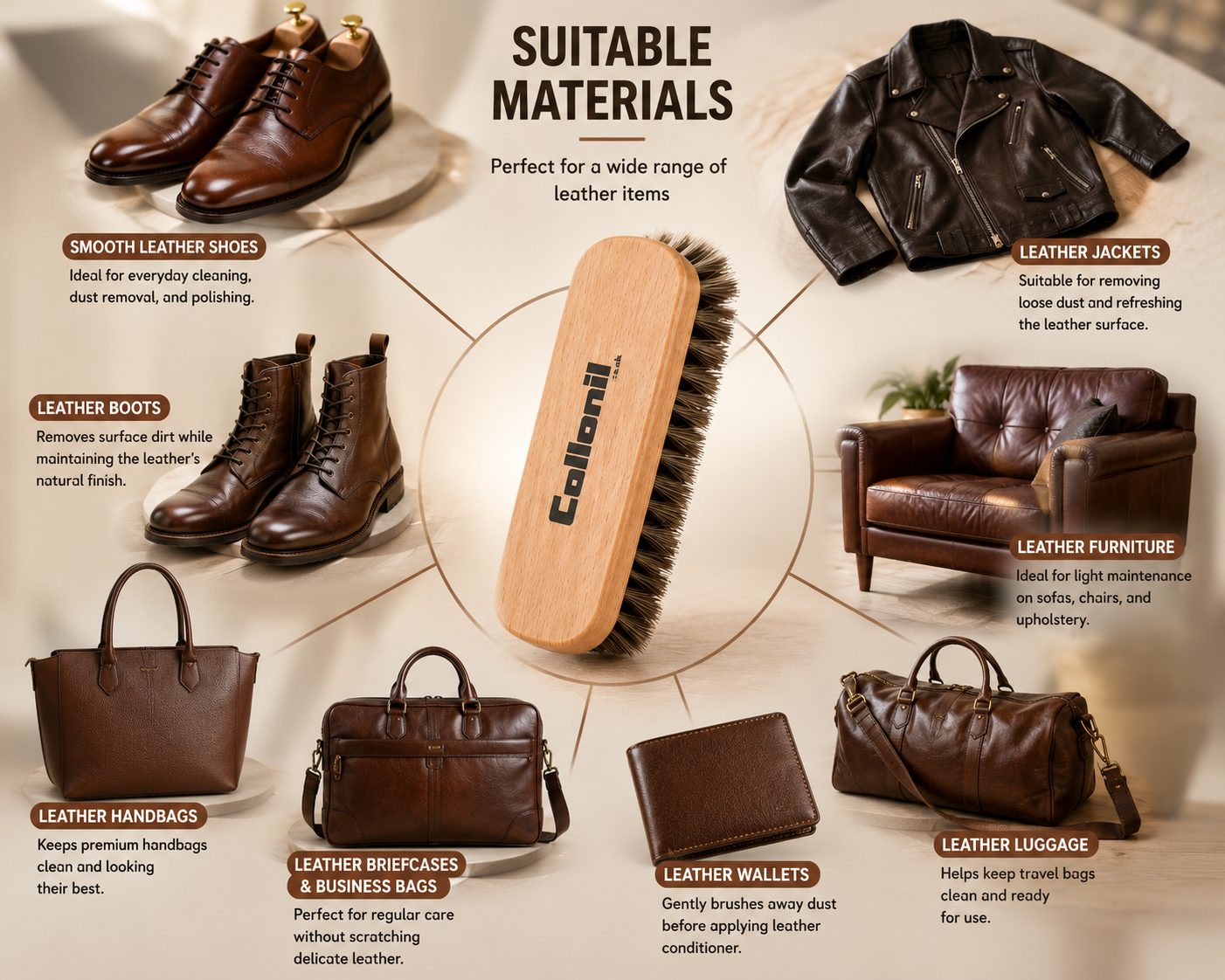 Collonil Horse Hair Brush Premium Beechwood Shoe Shine Brush