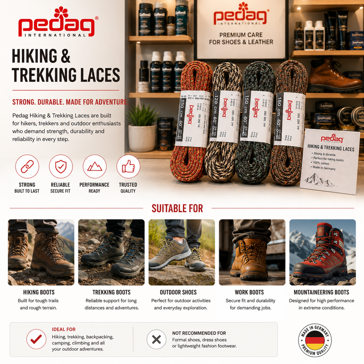 Pedag Hiking & Trekking Laces | 120cm & 150cm Boot