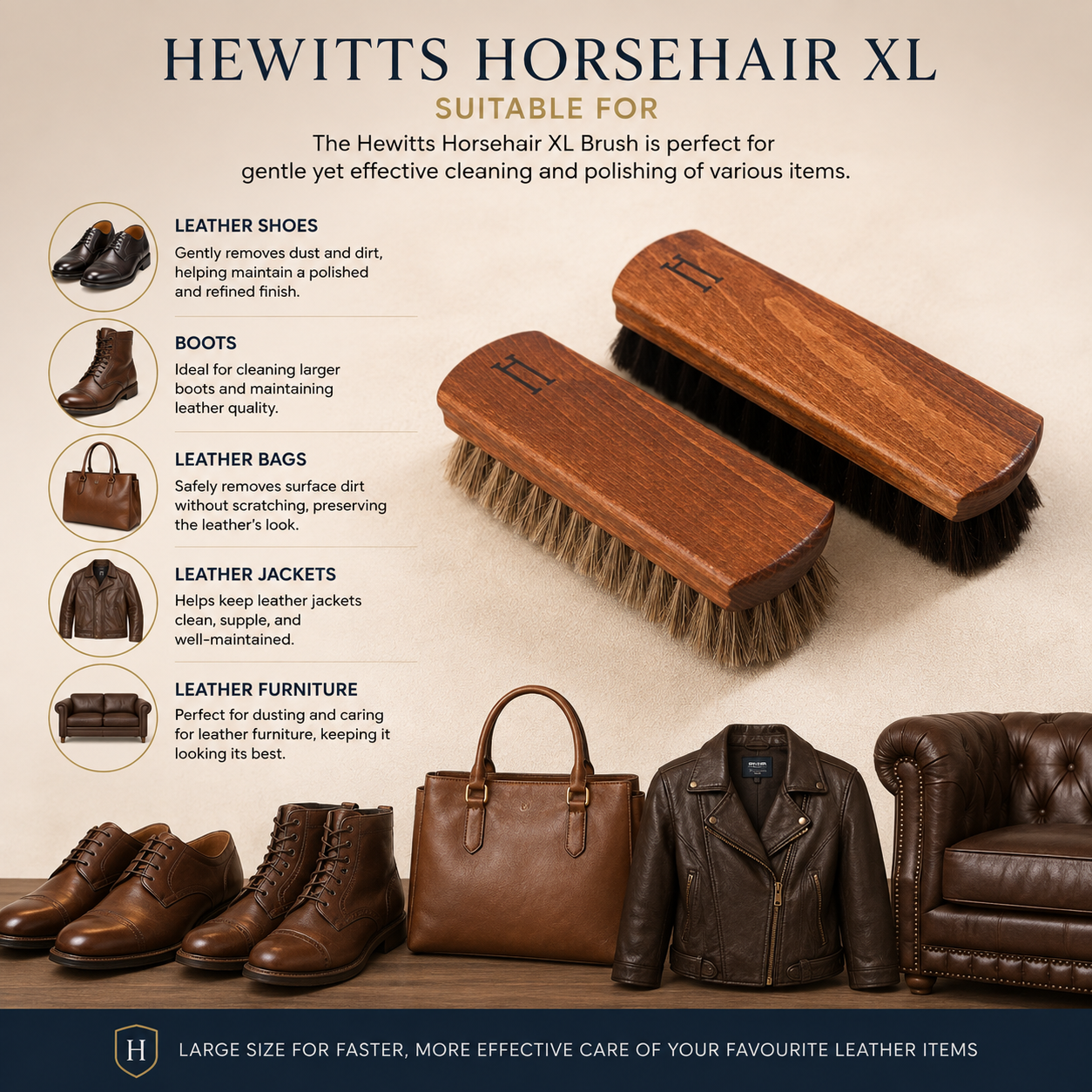 Hewitts Horsehair XL Brush Luxury Shoe Shine Brush