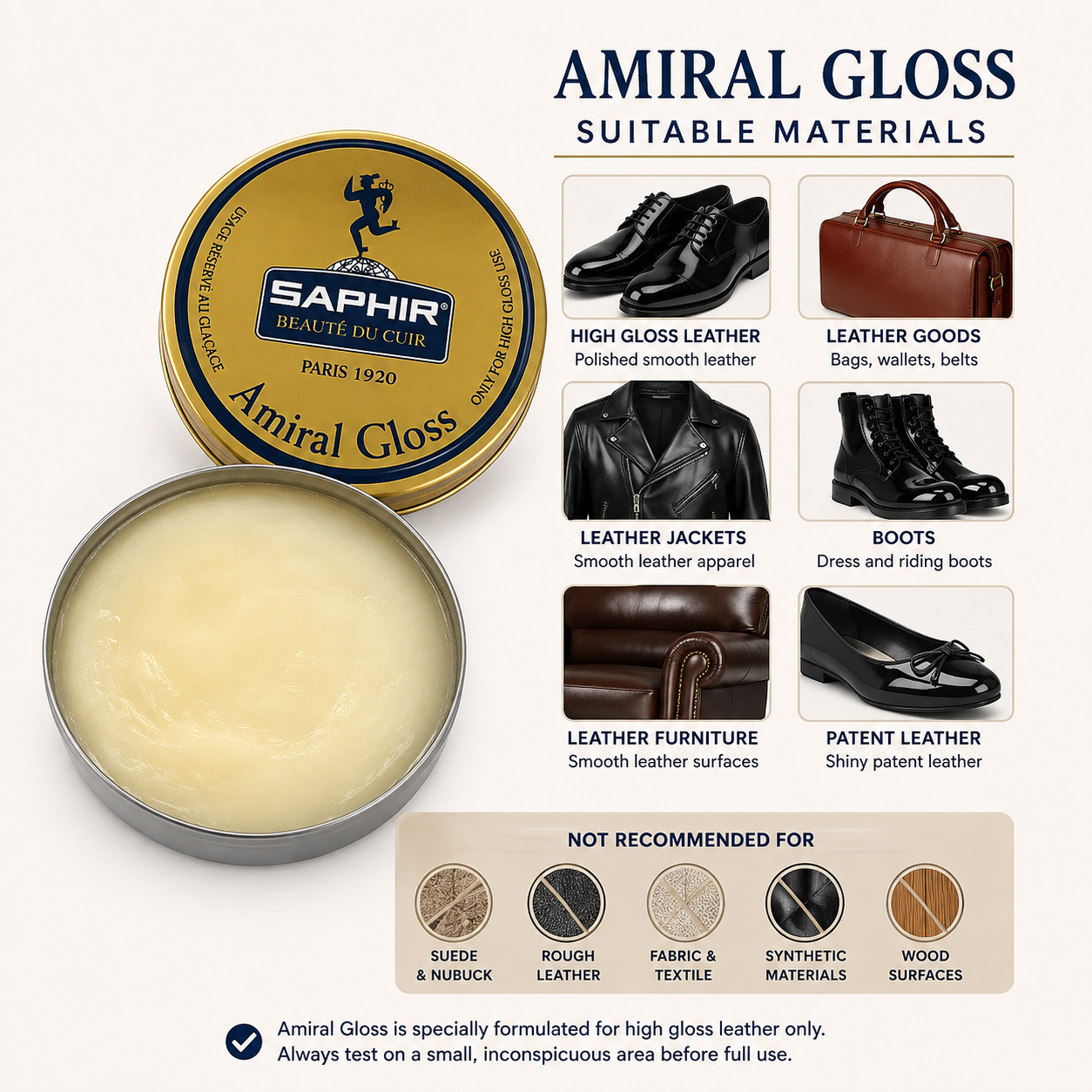 Saphir Beaute du Cuir Amiral Wax Polish 50ml - High Gloss Finish
